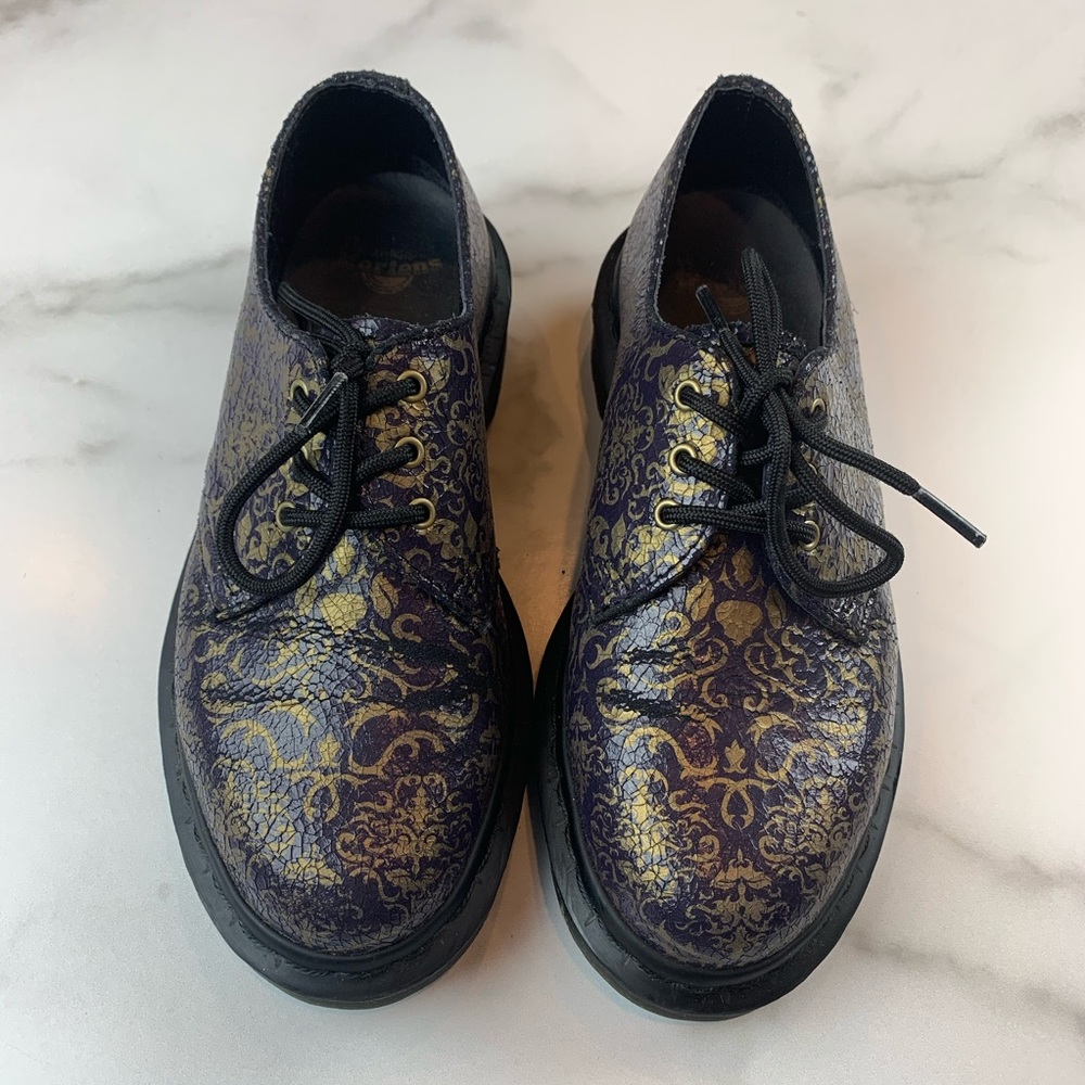 Doc Martens 1461 Purple Shoes Gold Baroque Print